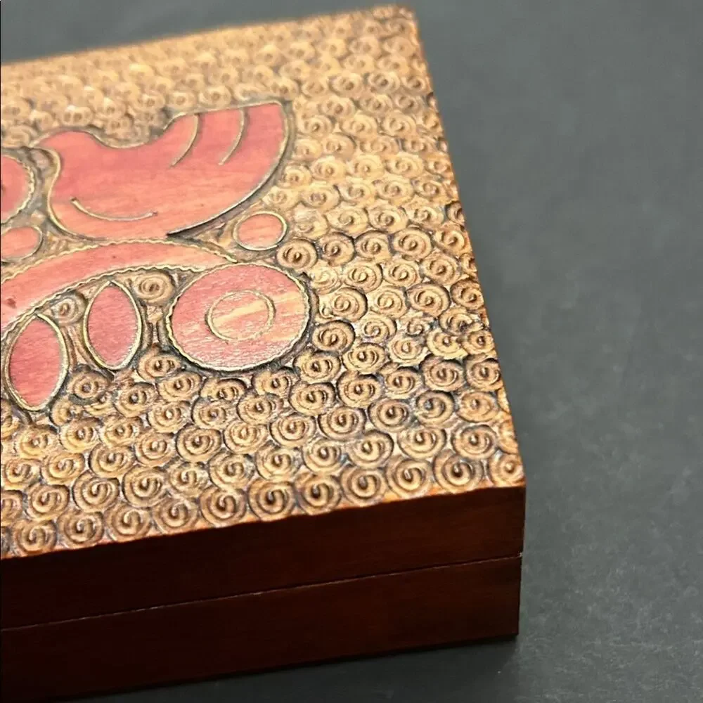 Vintage Carved Wooden Jewelry Box with Dove Accents